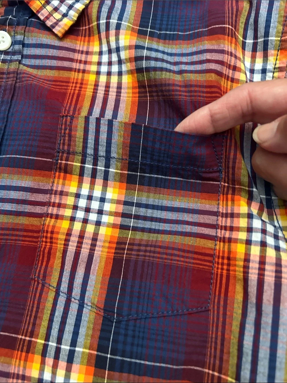 Gymboree Kid’s Plaid Button-Down Shirt in Navy, Red& Yellow, Size L (10-12)
